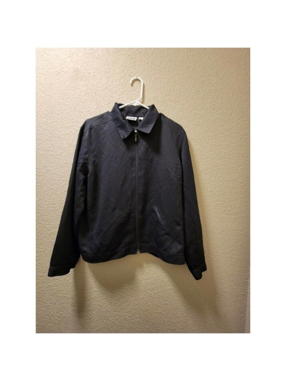Chicos Design Lightweight Jacket Blavk With Subtle Gold Dots All Over, Size 2 L